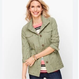 Talbots Green Safari Cropped Trench Cotton Coat Medium Petite
